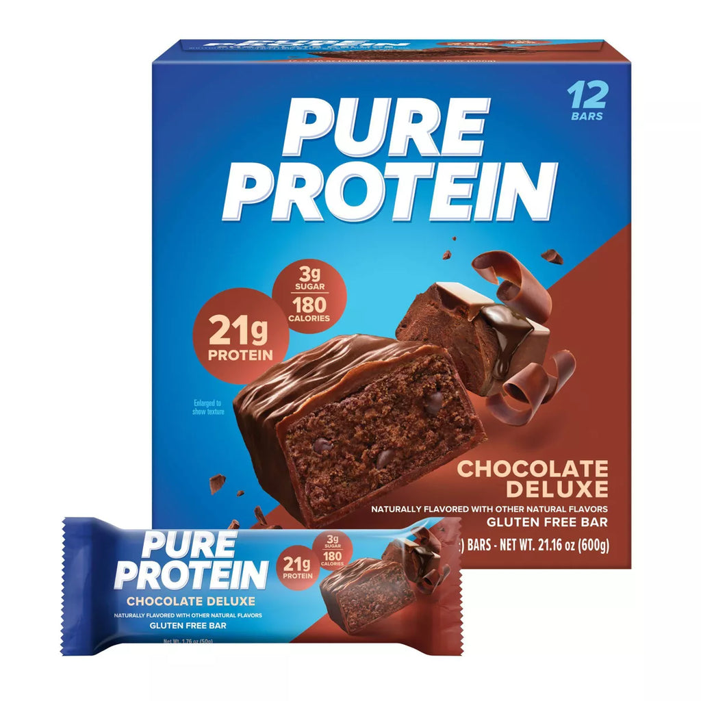 Pure Protein Chocolate Deluxe Whey Protein Isolate Bar - 21G Protein - 12Ct