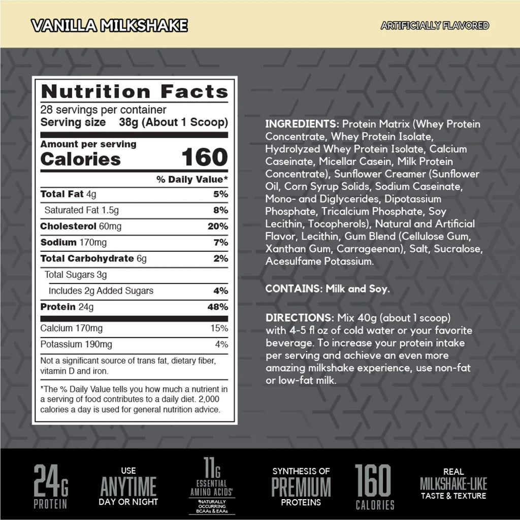 SYNTHA-6 Edge Protein Powder, Vanilla Protein Powder with Hydrolyzed Whey, Micellar Casein, Milk Protein Isolate, Low Sugar, 24G Protein, Vanilla Milkshake, 28 Servings