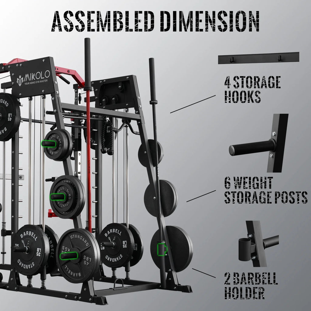 Smith Machine Home Gym, 2200 Lbs Power Rack Cage with Cable Crossover, Weight Bar, 360° Landmine, Barbell Holders and Other Attachments, Total Body Strength Training Cage