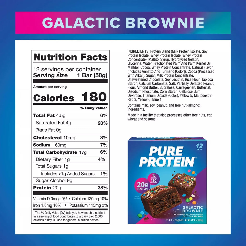 Pure Protein 20G Protein Bar - Galactic Brownie - 12Ct