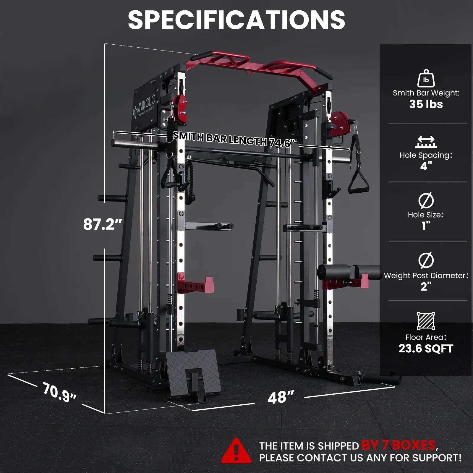 Smith Machine Home Gym, 2200 Lbs Power Rack Cage with Cable Crossover, Weight Bar, 360° Landmine, Barbell Holders and Other Attachments, Total Body Strength Training Cage